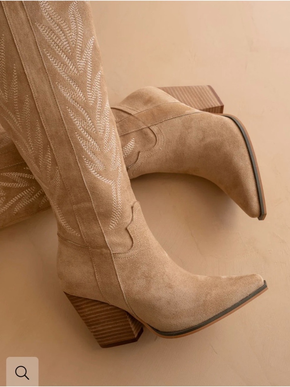 Over-the-Knee Beige Suede Western Boots - Picture 3 of 14